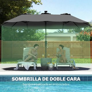 Sombrilla doble gris con luces LED