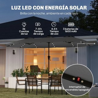 Sombrilla doble gris con luces LED