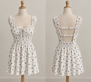 Vestido floral blanco y azul