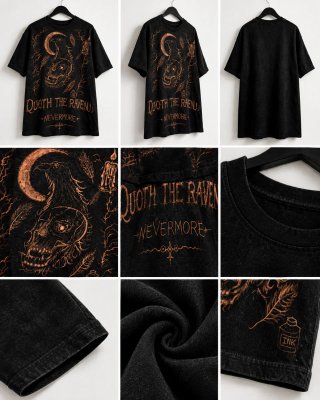 Camiseta artesanal con diseño Cuervo y calavera