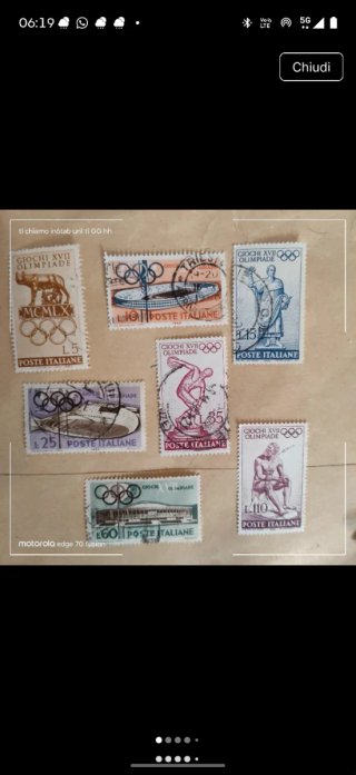 7 Francobolli Italiani Giochi Olimpici 1960