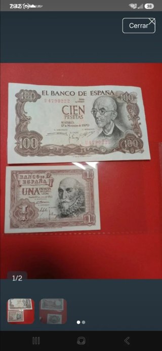 Lote de 2 Billetes Antiguos de Pesetas
