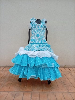 465 Traje de flamenca azul y blanco 40/42 L