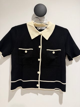 Cárdigan Manga Corta Negro y Blanco