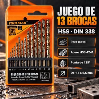 Juego de 13 Brocas HSS DIN 338 Toolmak