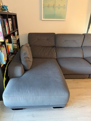 Sofá chaise longue gris tela anti manchas