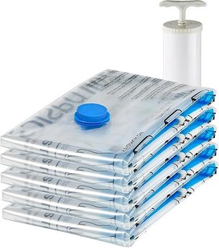Amazon Basics Pack of 5 Vacuum Storage Bags Includes Vacuum Cleaner Mouth with Zipper, Medium, Clear