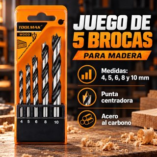 Juego de 5 Brocas para Madera Toolmak