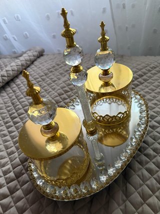 Set Decoración Mesa Dorado Cristal