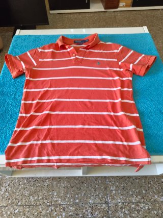 Polo Ralph Lauren Naranja Rayas Blancas Manga Cort