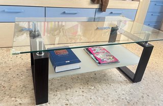 Mesa auxiliar cristal y madera