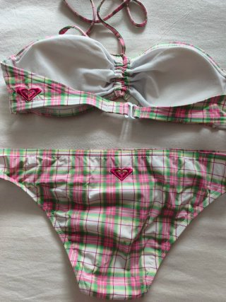 Bikini Roxy cuadros rosa y verde