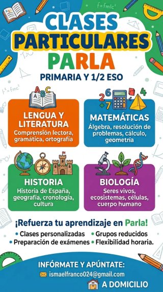 Clases a domicilio por parla. Primaria y 1/2 ESO.