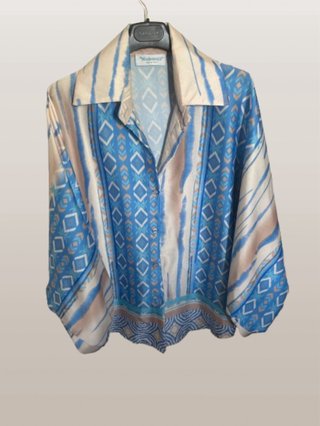 Camicia da donna fantasia beige/blu taglia unica