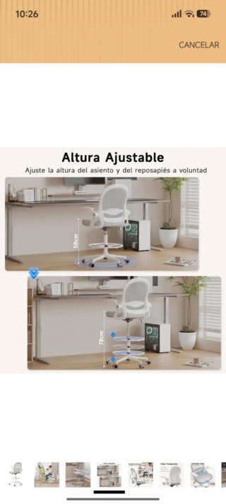 Silla alta de oficina gris y blanca