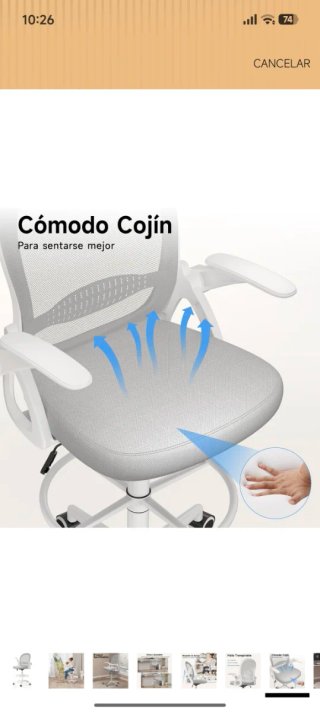 Silla alta de oficina gris y blanca