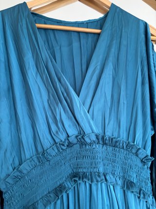 Vestido Largo Satinado Azul Petróleo