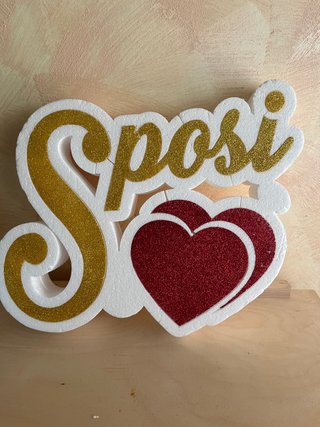 Decorazione Sposi Polistirolo Glitter Oro e Rosso
