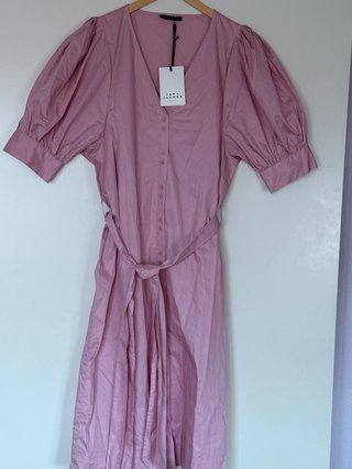 Vestido Tara Jarmon Algodón Popelín Rosa T42