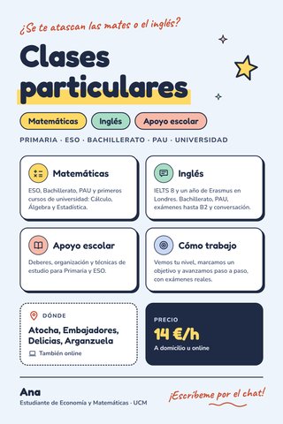Clases particulares de mates, inglés y apoyo escol