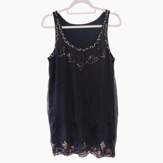 Vestido Flapper Art Déco Lentejuelas Negro Retro