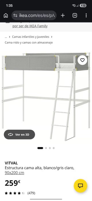 Litera Alta IKEA VITVAL Blanco/Gris