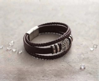 Pulsera Cuero Marrón Árbol de la Vida
