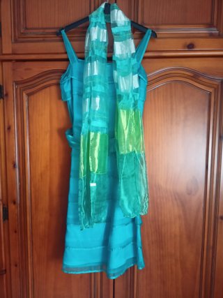 Vestido fiesta verde y turquesa