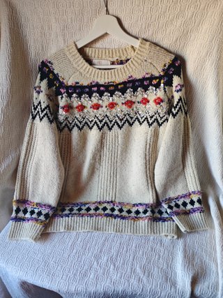 Jersey punto talla L mujer blanco pedrería vintage