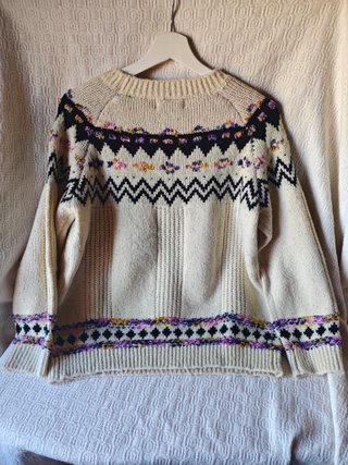 Jersey punto talla L mujer blanco pedrería vintage