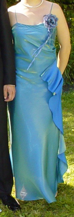 Vestido de fiesta largo verde y azul