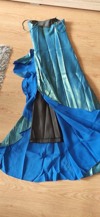 Vestido de fiesta largo verde y azul