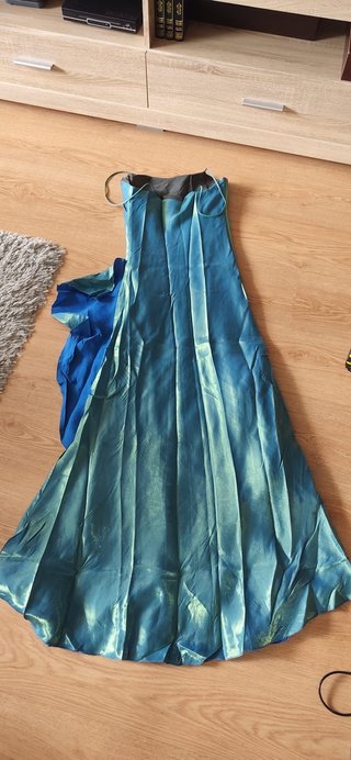 Vestido de fiesta largo verde y azul