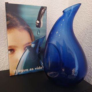 Jarra Jarrón de Cristal Azul Cobalto