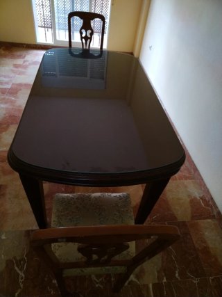 MAGNÍFICA Mesa Comedor Madera Nogal y Cristal