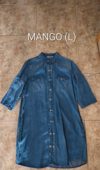(L) Mango Vestido vaquero camisero con mangas 3/4