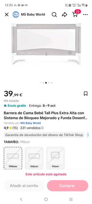 Barrera de Cama para Bebé 190cm