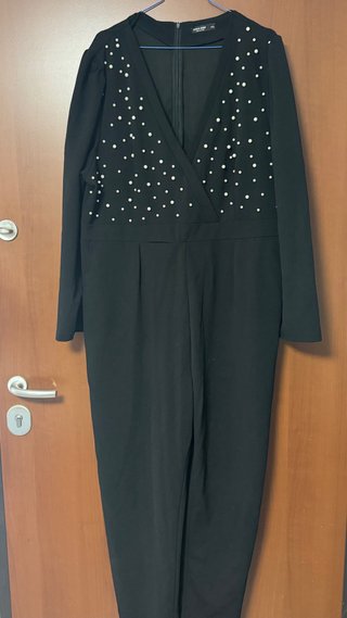 Tuta elegante nera con perle XXL