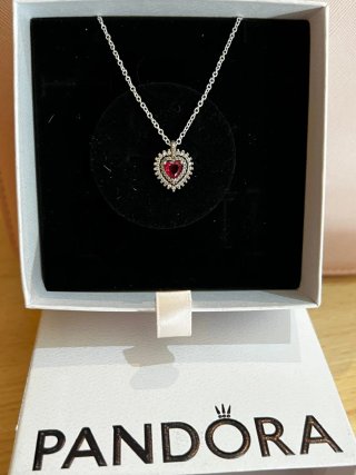 Collar Pandora Corazón Rojo Doble Halo