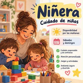 Servicio de niñera mañana y fines de semana.