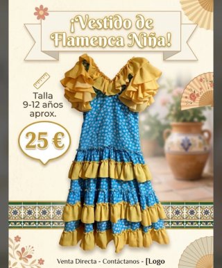Vestido Flamenco Niña Talla 9-12 Años
