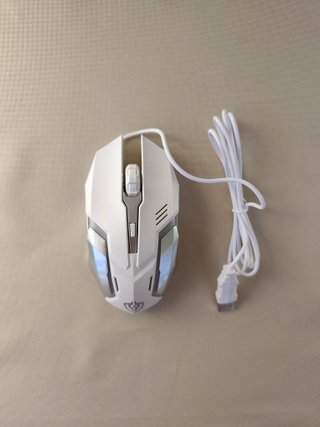 Ratón USB con cable diseño gamer blanco