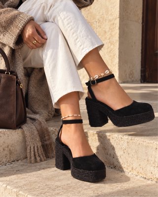Sandalia tacon yute negro elegante 41
