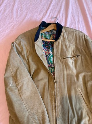 Chaqueta Bomber de Piel Beige