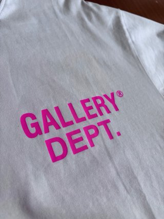 Gallery Dept. White T-Shirt with Pink Lettering
