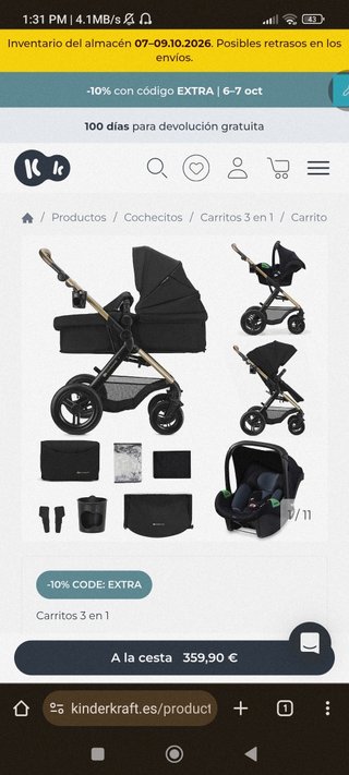 Carrito Kinderkraft 3.1 Moov2XL + Silla para coche