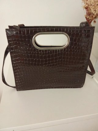 Bolso mano piel cocodrilo 27x27 con baldolera
