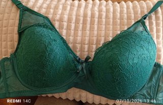 Sujetador con Relleno y Encaje Verde