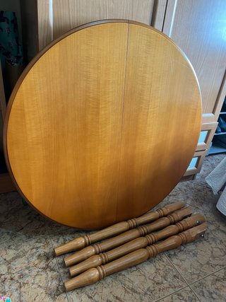 Mesa redonda madera 90cm + cristal