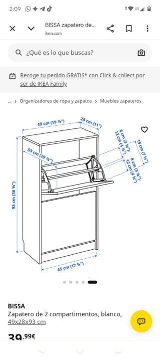 Mueble zapatero Bissa Ikea blanco